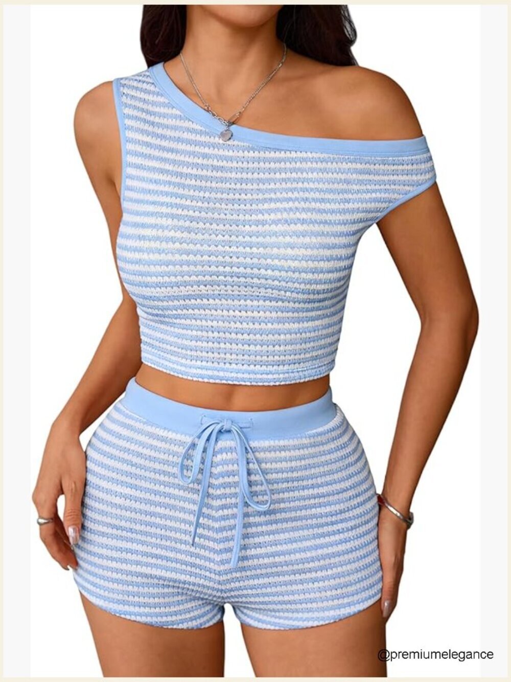 Crochet Off Shoulder Crop Tank Top and Mini Shorts Set